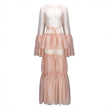 Load image into Gallery viewer, Transparent Flare Sleeve Lace Up High Waist Patchwork Split